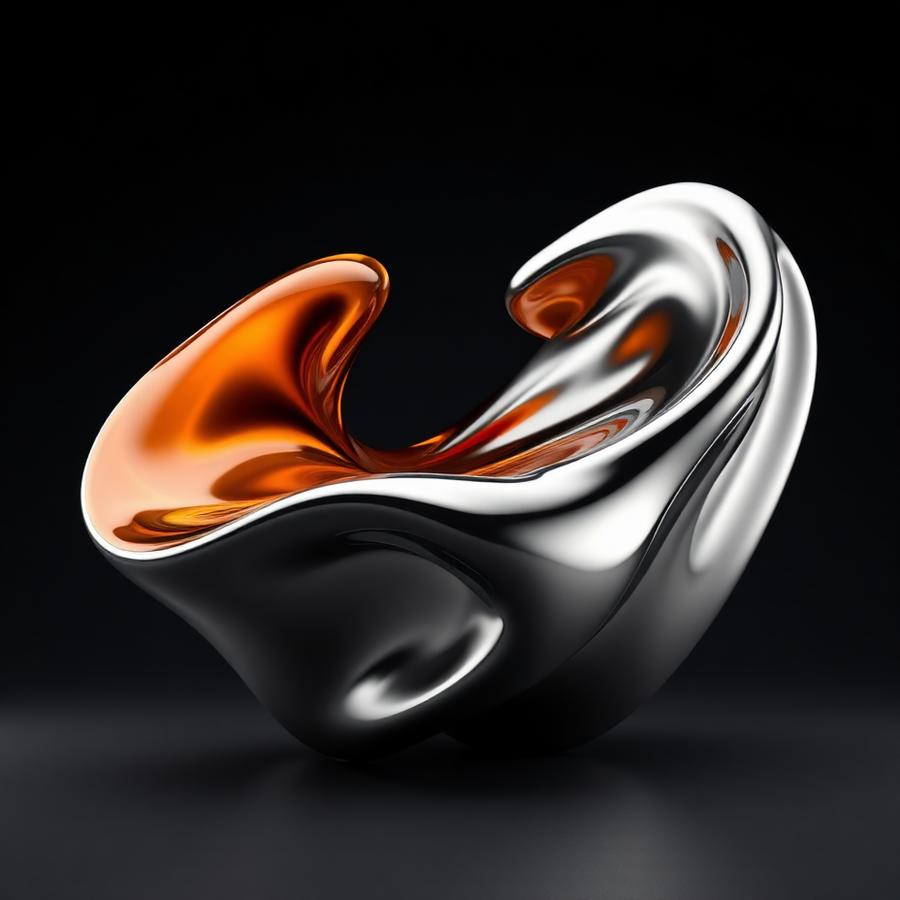 Płynna chromowo-bursztynowa rzeźba 3D, ultra glossy render